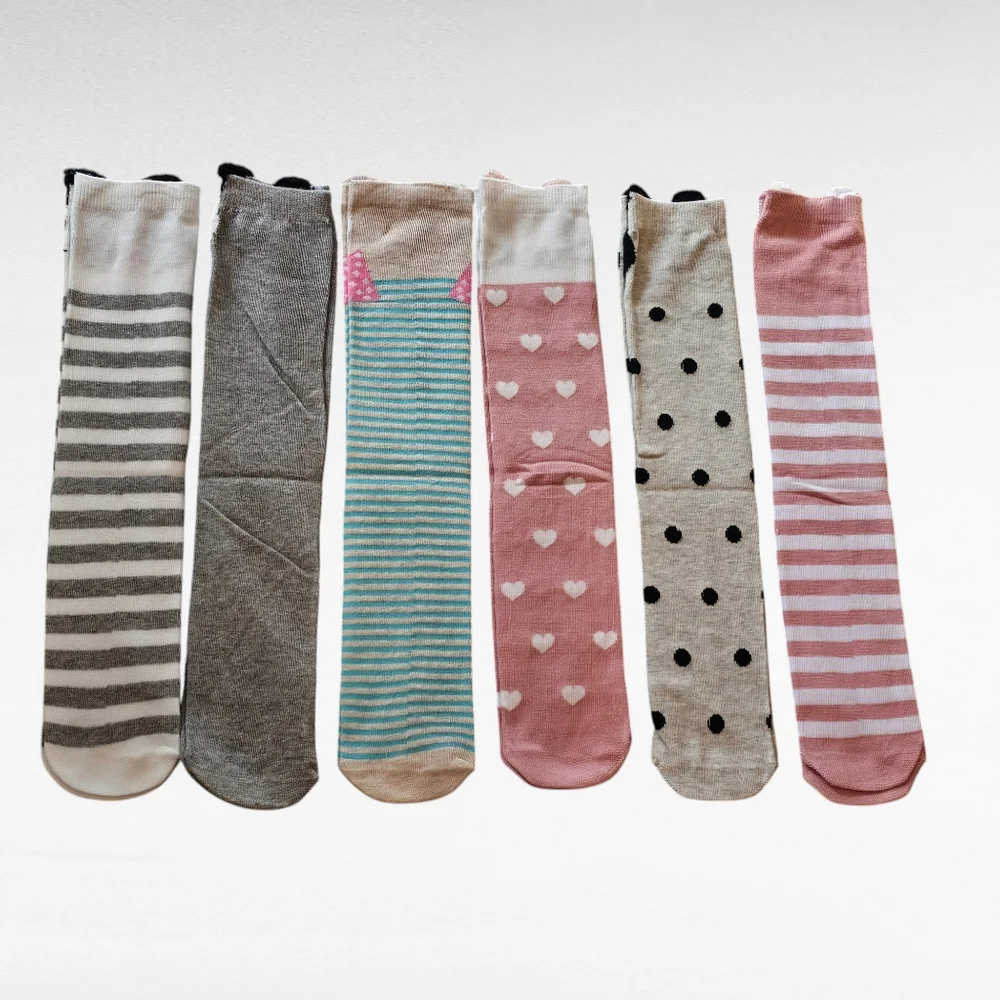 6 Pack Girls Knee High Socks